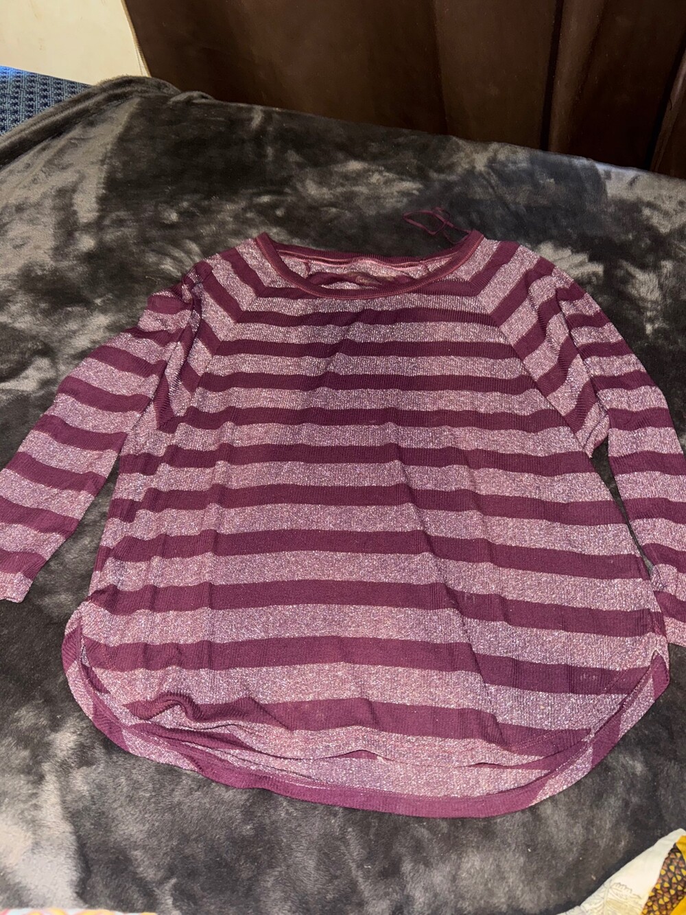 American Eagle Outfitters Women's Burgundy Metallic Striped Long Sleeve Top